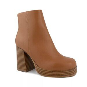 Sugar Warrant Faux Leather Platform Booties Womens Size 6 Medium Camel Brown